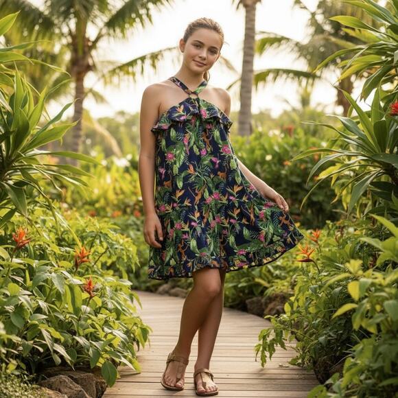 Janie and Jack Jungle Ring Dress Girls Size 12 Navy Blue Halter Peplum Mini - Picture 4 of 16